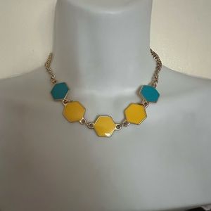REVERSIBLE YELLOW AND BLUE OCTAGON CHARMS  ON GOLD CHAIN